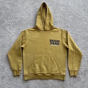 Brain Dead Life Sciences Hoodie Mens Small Yellow Back Graphic Fleece Pullover